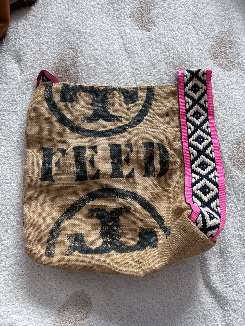 Tory Burch Natural Canvas 'FEED' Tote with Pink-Trim Woven Strap
